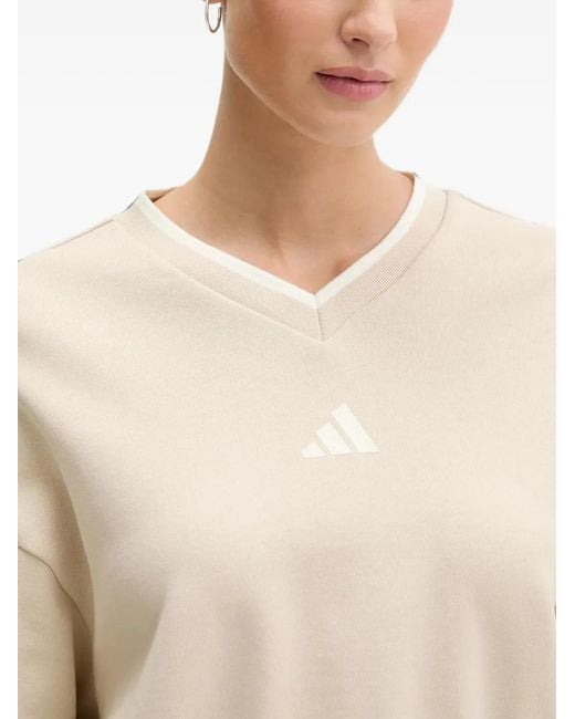 Adidas White Stadium Crew Logo-Print Sweatshirt