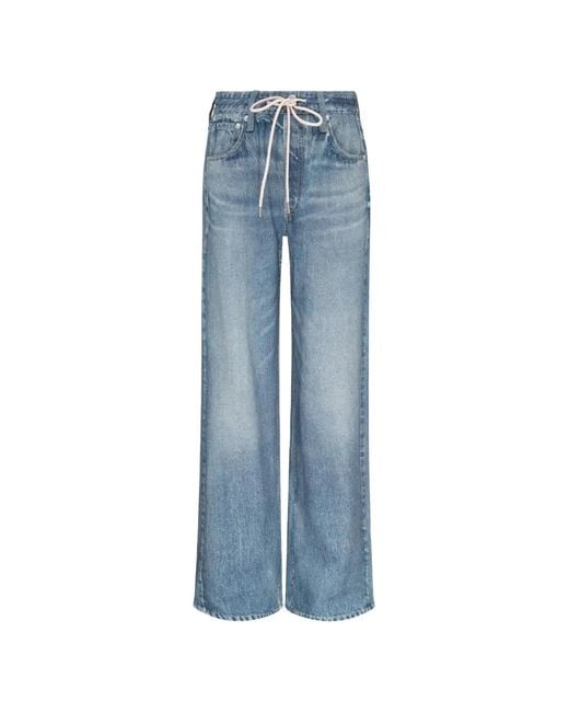 Rag & Bone Blue Drawstring-Waist Wide-Leg Jeans