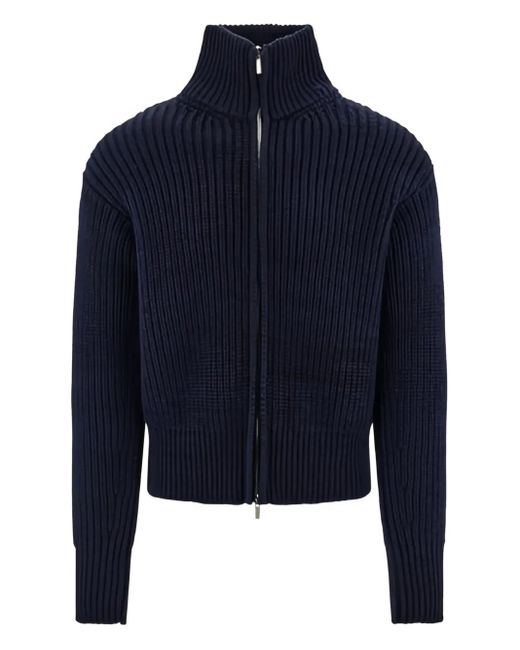 Ferragamo Blue High-Collar Ribbed-Wool Jacket for men