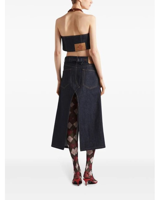 Prada Blue Denim Strapless Crop Top