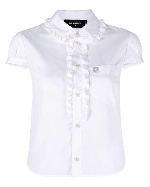 DSquared² White Little Ruffled Cotton Shirt
