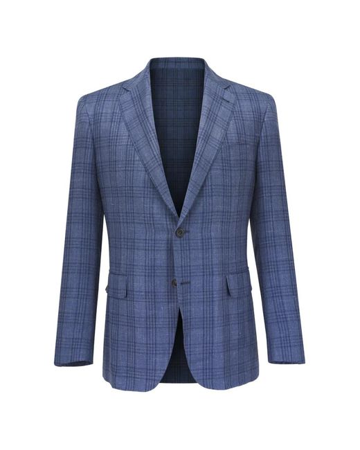 Canali メンズ ブルー チェック ノッチドラペル ジャケット Canali