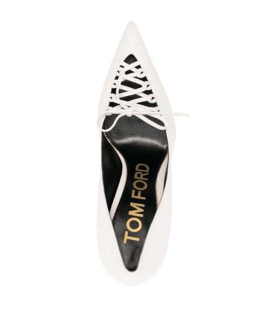 Tom Ford 110mm Lace-up Leather Pumps in het White