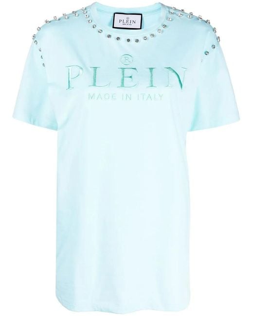 Philipp Plein Blue Crystal-Embellished Short-Sleeved T-Shirt