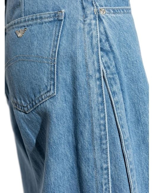 Emporio Armani Blue Side-Slit Wide-Leg Jeans