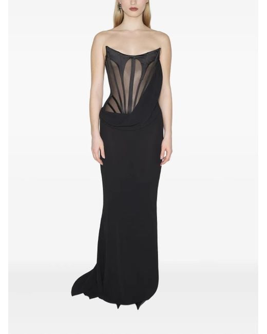 Mugler Black Corset Draped Maxi Dress