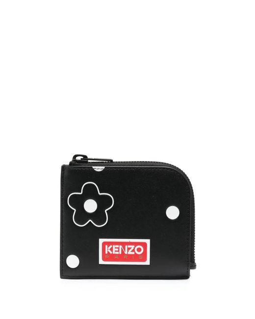 KENZO Black Floral-Print Calf-Leather Wallet