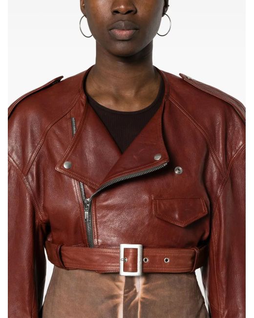 Rick Owens Micro Biker Cropped Leren Jack in het Brown