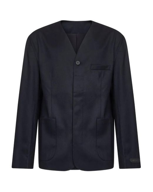 Jacquemus Blue Collarless Patch-Pocket Jacket for men