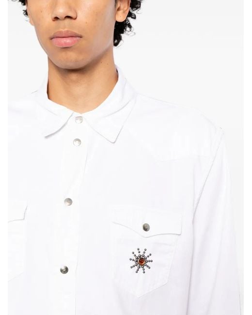 HTC White Embellished Western-Yoke Shirt for men