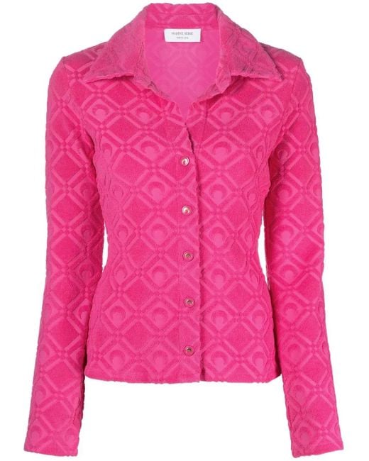 MARINE SERRE Pink Button-Fastening Jacquard Top