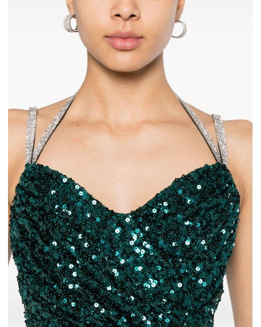 Dolce & Gabbana Green Crystal-embellished Sequinned Mini Dress