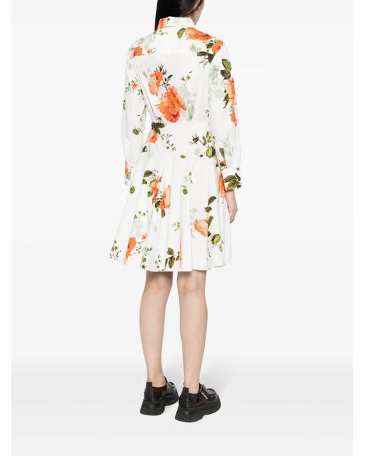 Erdem White Floral-Print Cotton Mini Shirtdress
