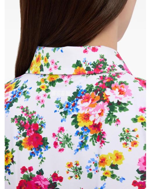MSGM White Chemise À Fleurs