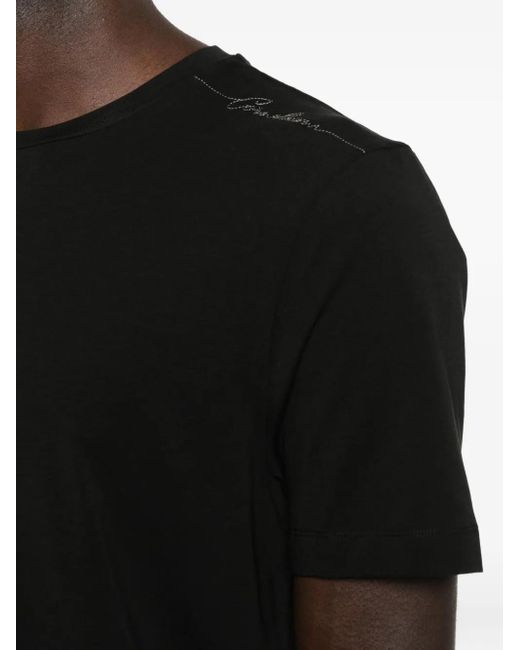 Corneliani Black Embroidered-Detail Crew-Neck T-Shirt for men