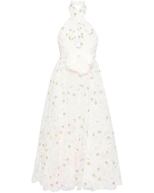 Giambattista Valli White Floral-embroidered Silk Gown