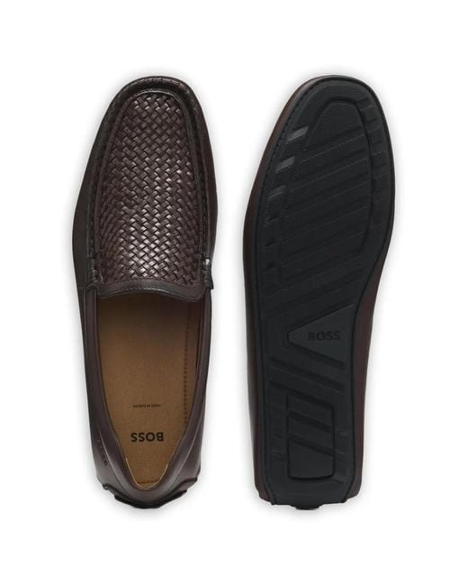 Boss White Leather Moccasins With Woven Vamp for men