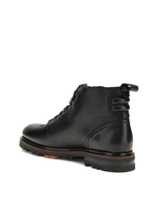Santoni Black Lace-Up Lugged-Sole Boots for men