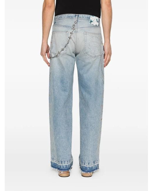 ERCOLE STUDIO Blue Embellished-Detail Frayed Jeans for men