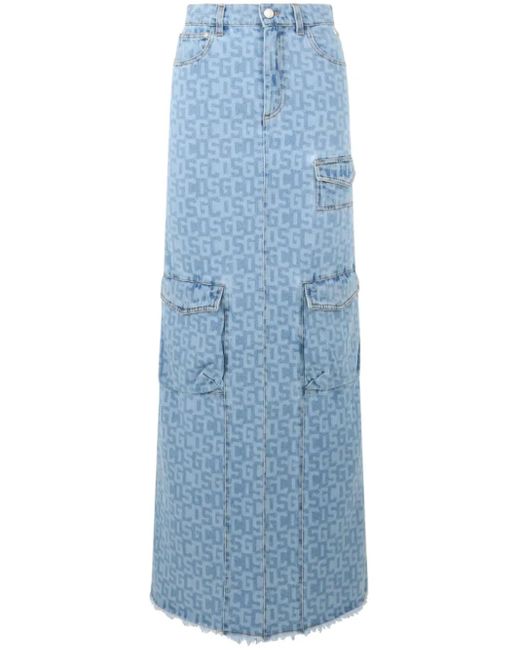 Gcds Blue Monogram Denim Skirt
