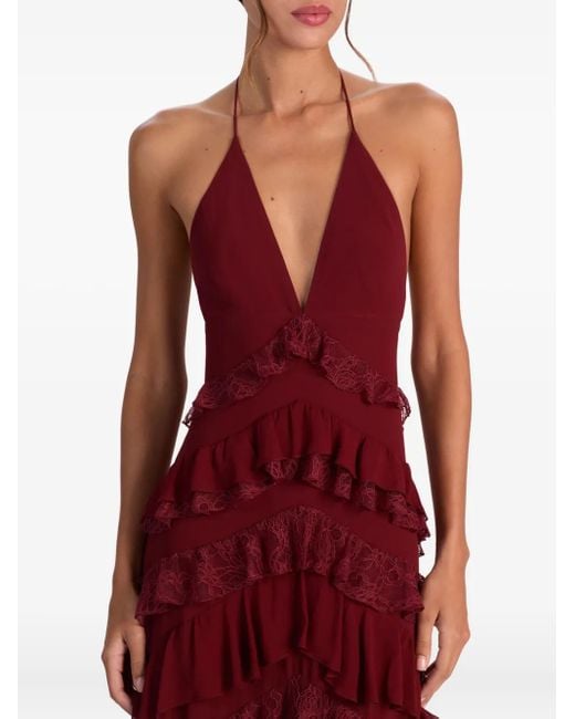 Alice + Olivia Red Liana V-Neck Maxi Dress