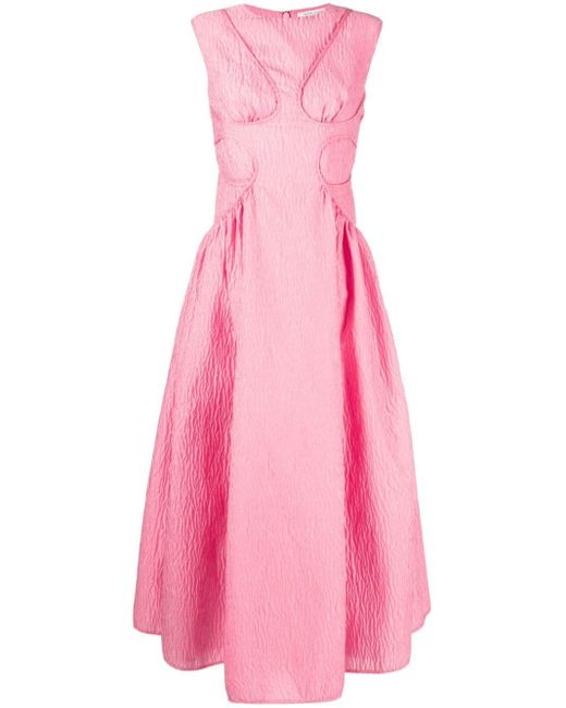 Rachel Gilbert Pink Celia Crinkle-finish Flared Dress