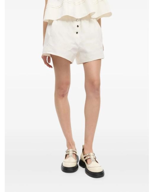 Ganni White Logo-Patch Shorts