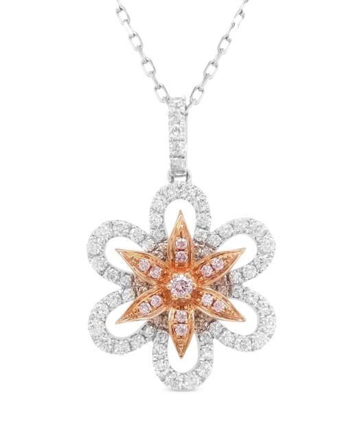 HYT Jewelry White And Platinum Floral Diamond Pendant Necklace