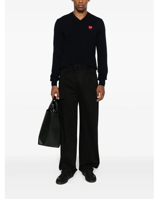 COMME DES GARÇONS PLAY Black Heart-Emblem V-Neck Sweater