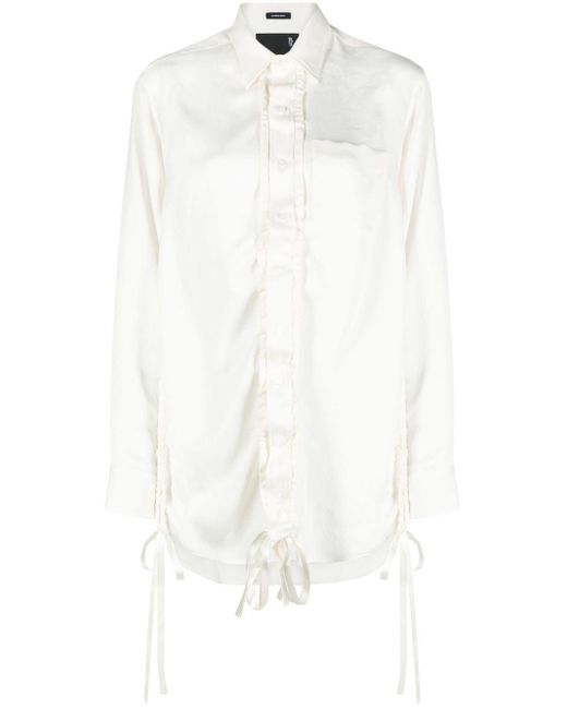 R13 White Shirred Long-sleeve Shirt