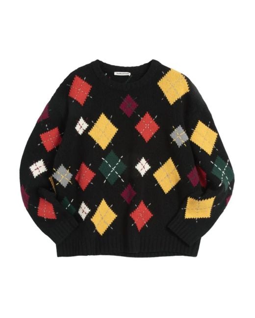 YMC Black Flint Argyle Sweater for men