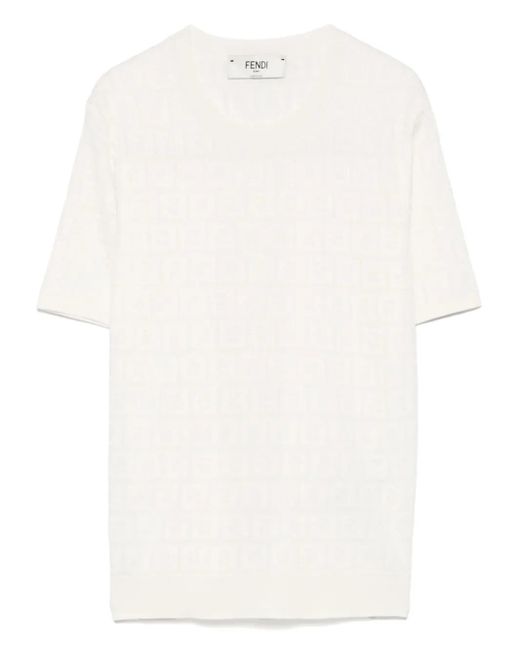 Fendi White Ff Cotton And Viscose Short Sleeved Jumper