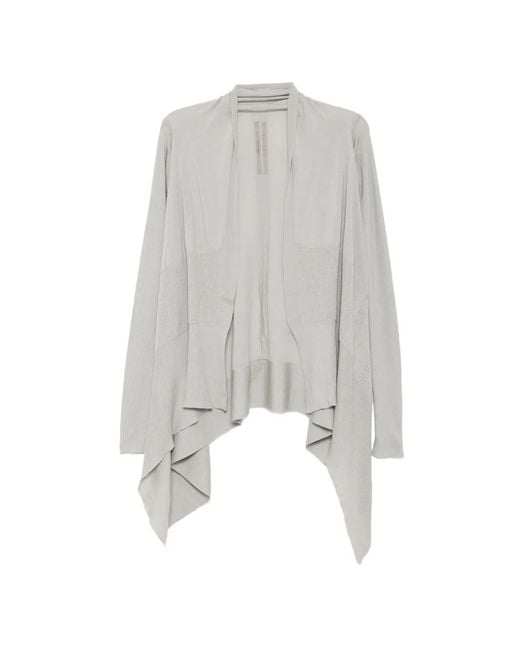 Rick Owens White Draped Ribbed-Knit Cardigan