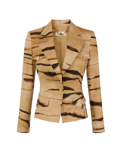 Elisabetta Franchi Natural Drill Jacket With Tiger Print