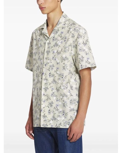 Lanvin White Short-Sleeved Shirt With All-Over Floral Print for men