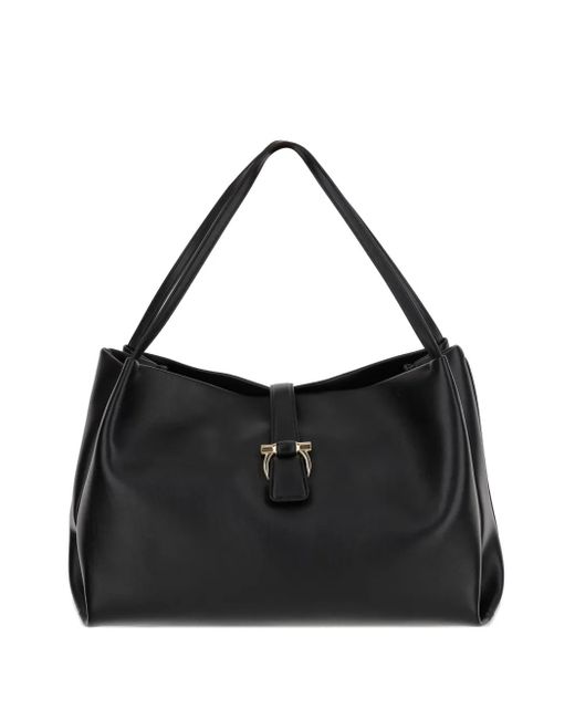 Bolso de hombro con broche Gancini Ferragamo de color Black