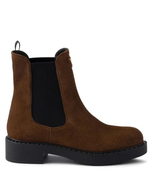 Prada Brown Suede Triangle Chelsea Boots