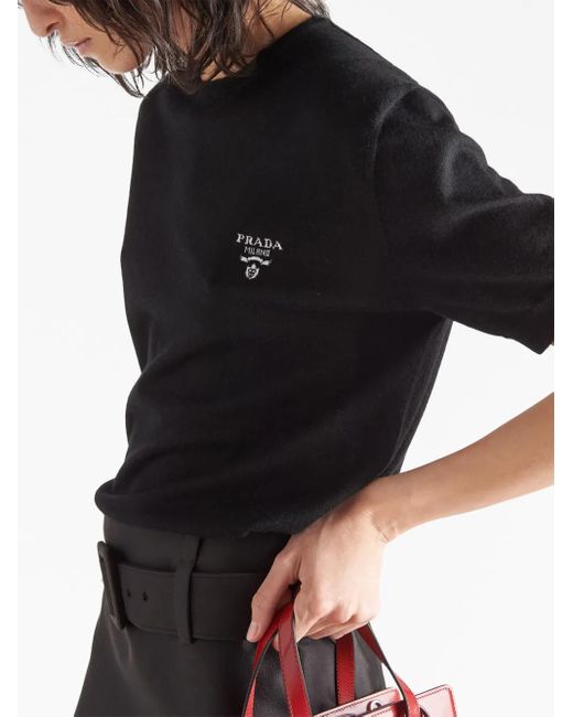 Pull En Cachemire À Col Rond Prada en coloris Black