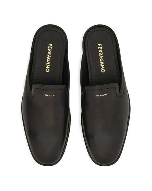 Ferragamo Black Leather Mules for men