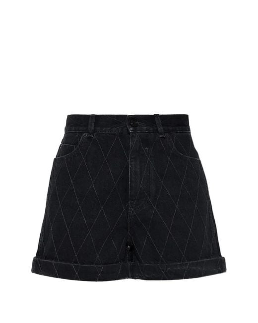 Balmain Black Diamond-Quilted Turn-Up Shorts