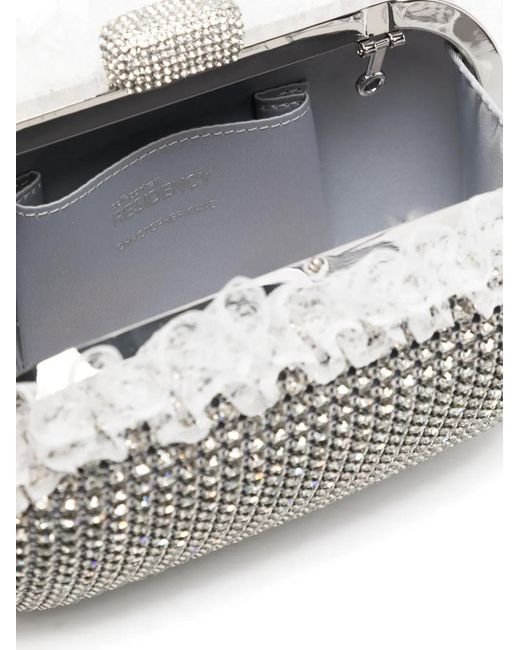 Self-Portrait Gray Crystal Lace-Detail Clutch Bag