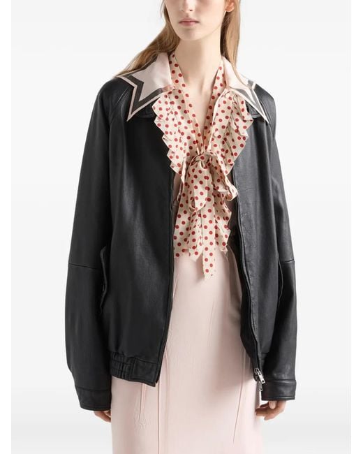 Prada Leren Bomberjack in het Black