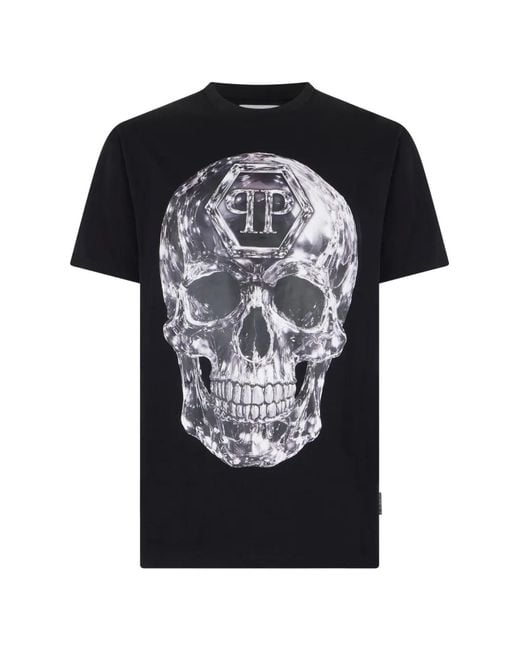 Philipp Plein Black Jersey T-Shirt Glass Skull for men