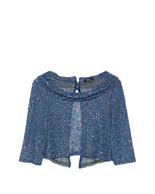Fely Campo Blue Sequin Embellished Blouse