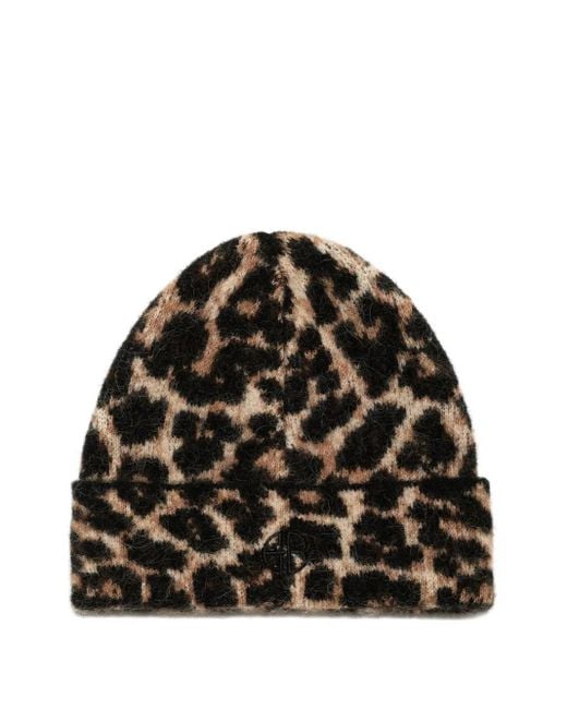Anine Bing Black Elia Leopard-Print Beanie