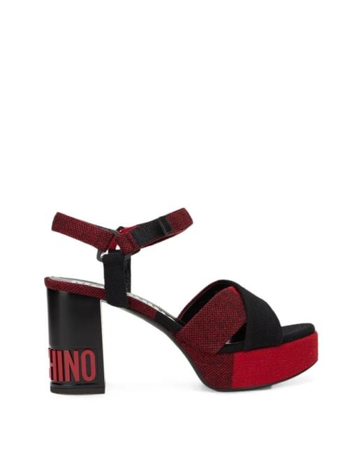 Moschino Red Check-Pattern Logo-Detail Sandals