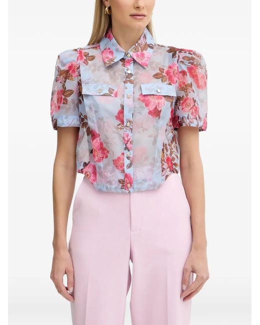 Fracomina Pink Floral-Print Puff-Sleeve Shirt
