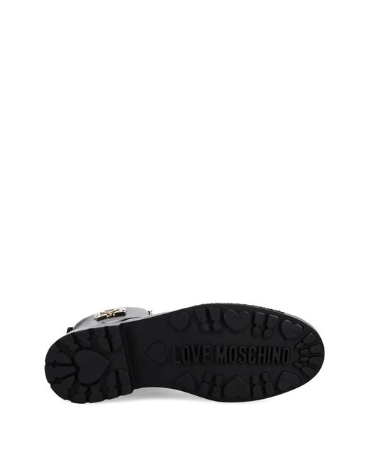 Love Moschino Black Logo-Detail Lace-Up Combat Boots