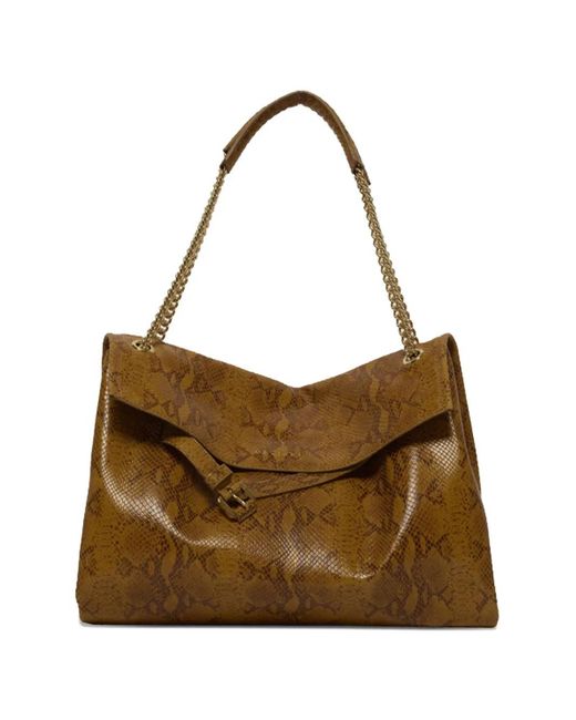 Orciani Brown Venus Python-Print Chain-Strap Shoulder Bag
