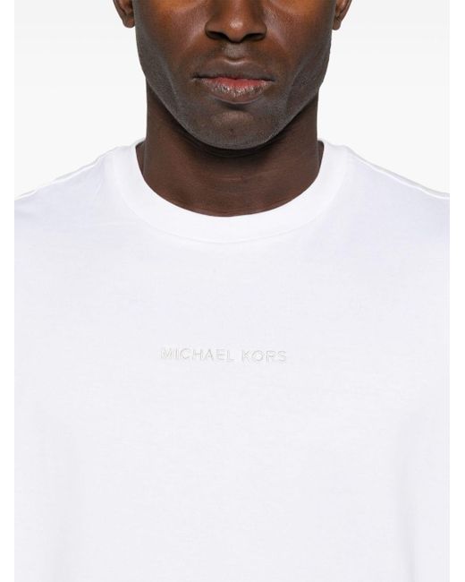Michael Kors White Logo-embroidered Cotton T-shirt for men